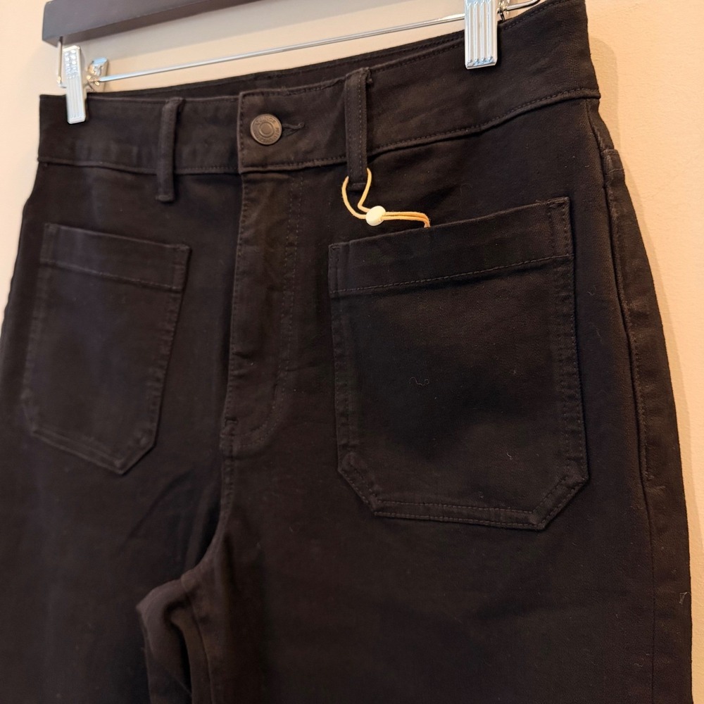 Quince Bella Stretch Patch Pocket Wide Leg Jeans Denim Cropped Black 28 Long NWT - Picture 4 of 13